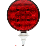 Round red LED trailer tail light with black pedestal mount