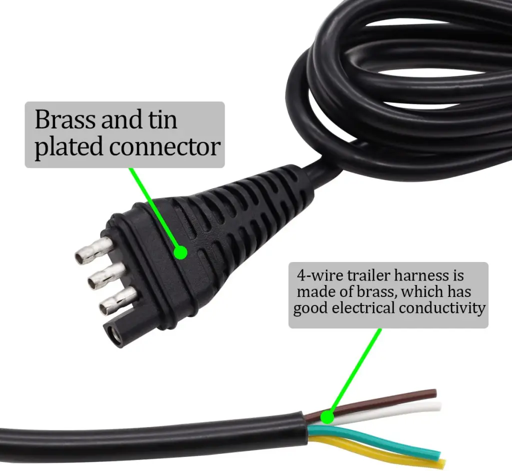 4 Way Trailer Wiring Harness 5Ft(1.5m) 4-Pin Flat Trailer Wire