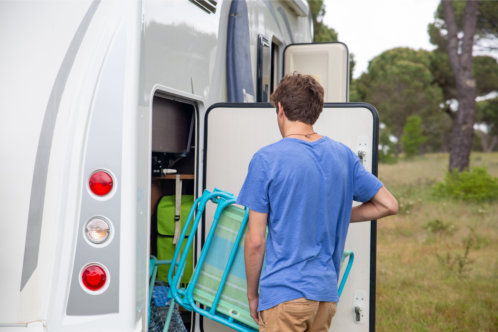 putting items away in trailer